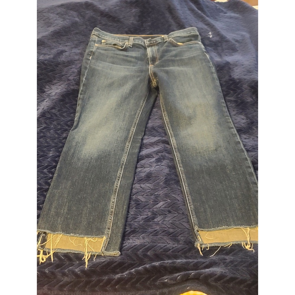 Rag & Bone Ryan Straight Leg Jeans Blue Raw Hem Sz 29 edgy distressed never worn - Picture 1 of 7